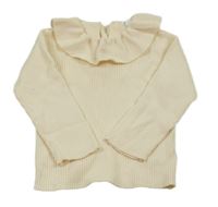 Smetanový žebrovaný svetr s volánky Vertbaudet