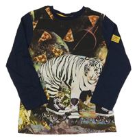 Černo-tmavomodré triko s tygrem 