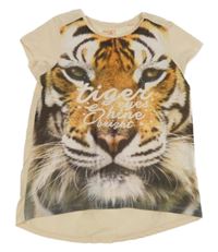 Smetanové tričko s tygrem a kamínky C&A