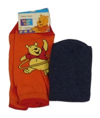 Nové - 2set - Oranžovo-červené s medvídkem Pú + tmavomodré ponožky vel. 37-40