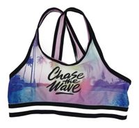 Černo-růžový sportovní crop top s nápisem a pruhem H&M