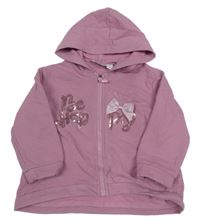 Růžová propínací mikina s nápisem z flitrů a kapucí Sarahanda