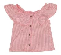 Neonově růžovo-bílá pruhovaná halenka s volánky C&A