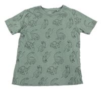 Zelenošedé tričko s dinosaury Topolino