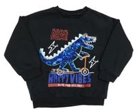 Černá mikina s dinosaurem z flitrů F&F
