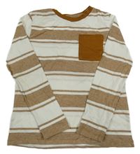 Béžovo-bílé pruhované triko s kapsou H&M