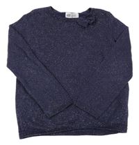 Tmavomodrý třpytivý svetr s mašlí H&M