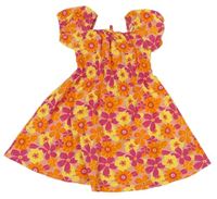 Starorůžovo-oranžovo-žluto-malinové květované vzorované šaty PRIMARK