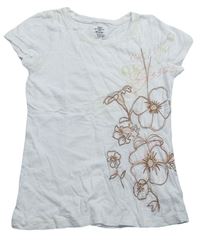 Bílé melírované tričko s kytičkami H&M