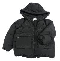 Černá prošívaná šusťáková zimní bunda s kapucí ZARA