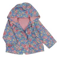 Modrá šusťáková jarní parka s růžemi a kapucí F&F