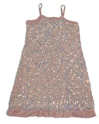 Pudrové sametové flitrové podšité šaty SHEIN