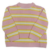 Světlerůžovo-bílo-žlutý pruhovaný žebrovaný crop svetr Topolino