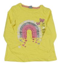Nové - žluté triko s duhou a motýlky a srdíčky Kiki&Koko