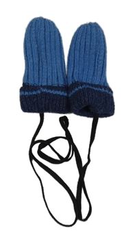 Tmavomodro-modré žebrované pletené rukavice se šňůrkou