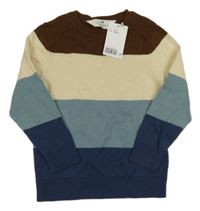 Nové - tmavohnědo-světlebéžovo-modrošedo-tmavomodrý pruhovaný svetr H&M
