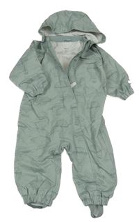 Olivovošedá šusťáková podšitá jarní kombinéza s balony a odepínací kapucí newbie