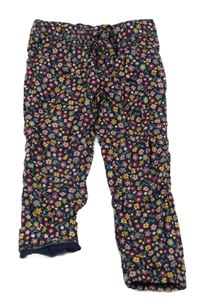 Tmavomodré kytičkované cuff plátěné podšité kalhoty Kiki&Koko