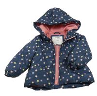 Tmavomodrá prošívaná šusťáková zimní bunda s hvězdičkami a kapucí ZY