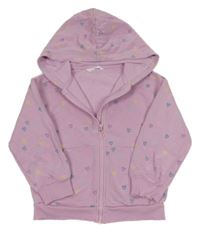 Lila propínací mikina s barevnými srdíčky a kapucí M&S