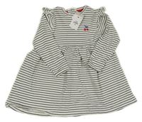 Nové - bílo-černé pruhované vzorované šaty s třešničkami a volánky PRIMARK