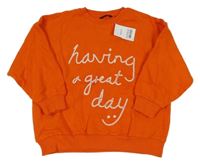 Nové - tmavooranžová oversize mikina s nápisy a smajlíkem Next