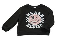 Černá teplá mikina se smajlíkem a nápisy SHEIN