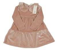 Nové - pudrové třpytivé sametové šaty s límečkem F&F