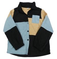 Černo-modro-béžová manšestrová košilová bunda SHEIN