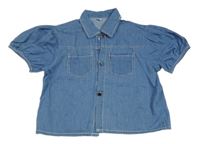 Modrá riflová crop halenka 