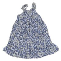 Bílo-zvonkově modré letní šaty s volánky PRIMARK