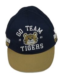 Tmavoodro-hnědobéžová plátěná kšiltovka s medvídkem a nápisy C&A