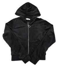 Černá sametová propínací crop mikina s kapucí H&M