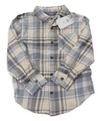 Nové - světlebéžovo-modrošedo-tmavošedá kostkovaná košile PRIMARK