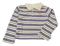 Smetanovo-tmavomodro-růžové pruhované crop mikinotriko se srdíčkem a límečkem H&M