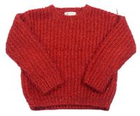 Červený chlupatý třpytivý svetr H&M