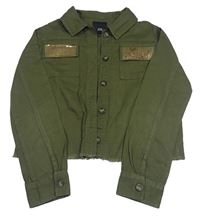 Khaki plátěná crop košilová bunda s flitry River Island