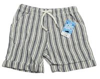 Bílo-tmavomodré pruhované lněné kraťasy Matalan