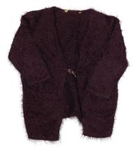 Vínový třpytivý chlupatý svetrový cardigan