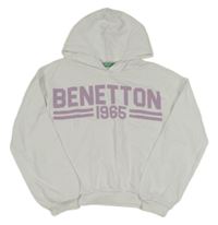 Bílá crop mikina s nápisem a kapucí Benetton