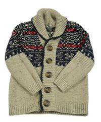 Béžovo-černý propínací svetr se vzorem a límcem Tu