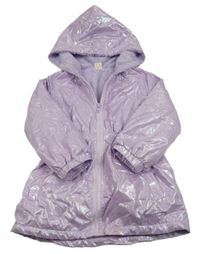 Lila třpytivá šusťáková zateplená parka s kapucí