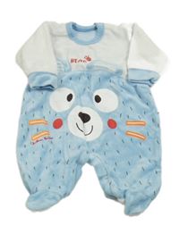 Světlemodro-bílý sametový overal s medvědem