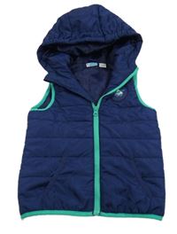 Tmavomodrá šusťáková zateplená vesta s nášivkou a kapucí Lily & Dan