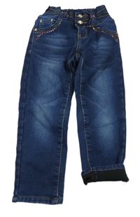 Tmavomodré rifle s kamínky a mašlemi