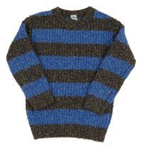 Tmavošedo-modrý pruhovaný vlněný svetr Tu