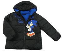 Černá šusťáková zimní bunda se Sonicem a kapucí Primark