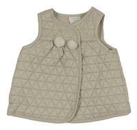 Béžová prošívaná šusťáková zateplená vesta s bambulemi Aspen Kids