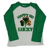 Nové - Bílo-zelené triko s trojlístkem z překlápěcích flitrů Dunnes