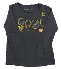 Antracitové triko s kočkami a květinami